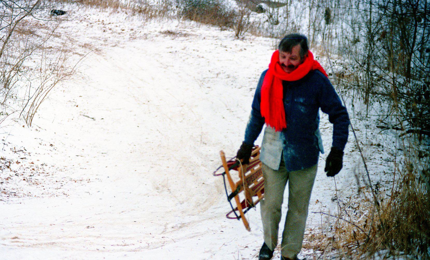 A.V. Shirk Walking Up "Devil's Hill" Sled Run
