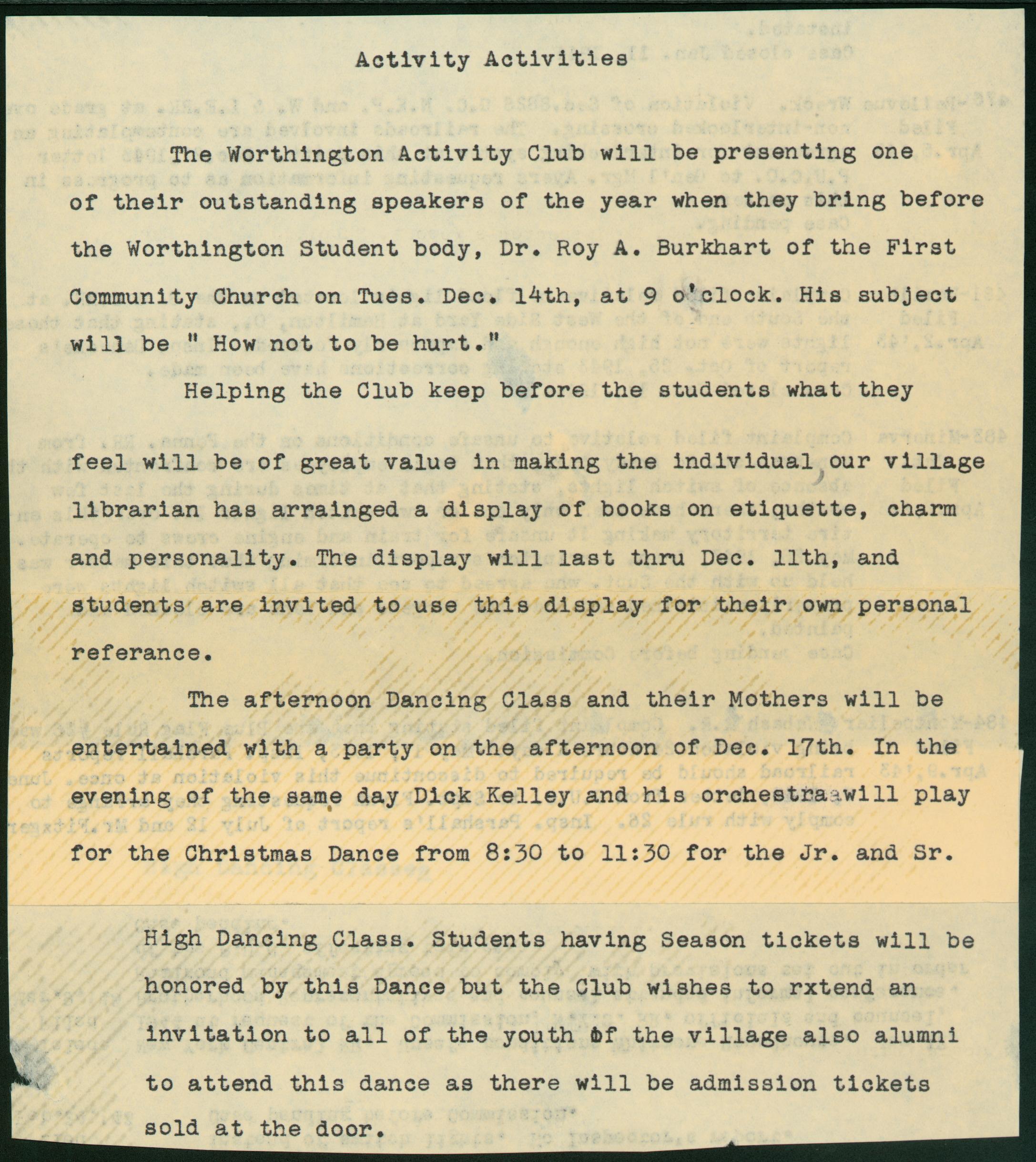 Activity Club Announcement