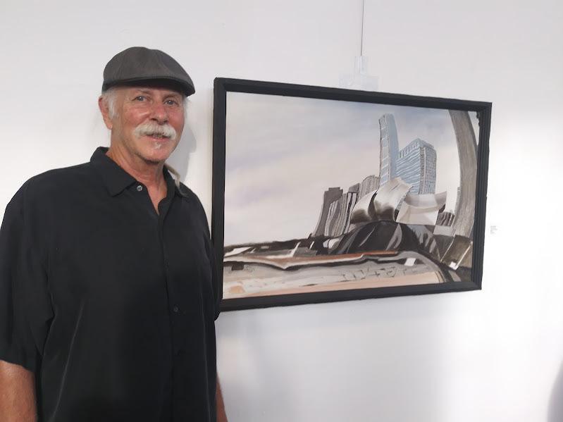 Artist William (bc) (Bill) Collins Pictured with His Painting "Windy City"