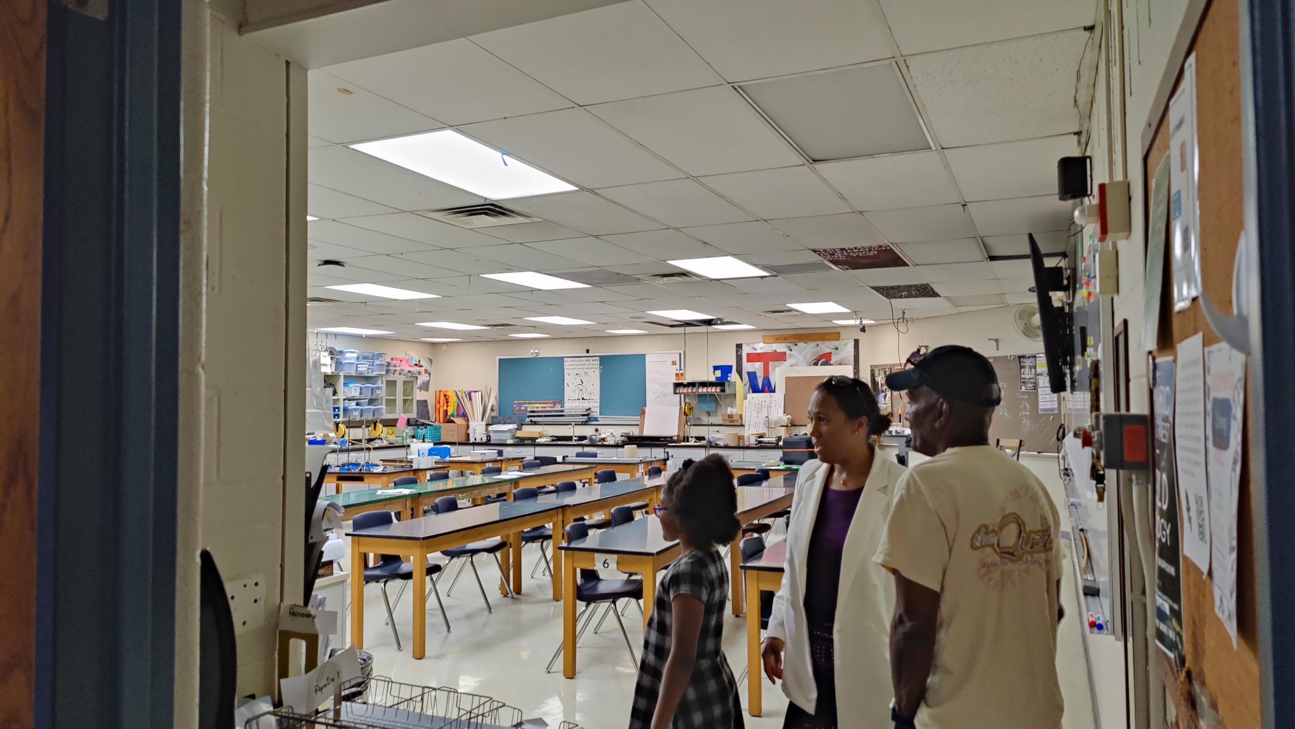 Attendees at the Thomas Worthington High School Alumni Tour, Standing in Classroom Doorway
