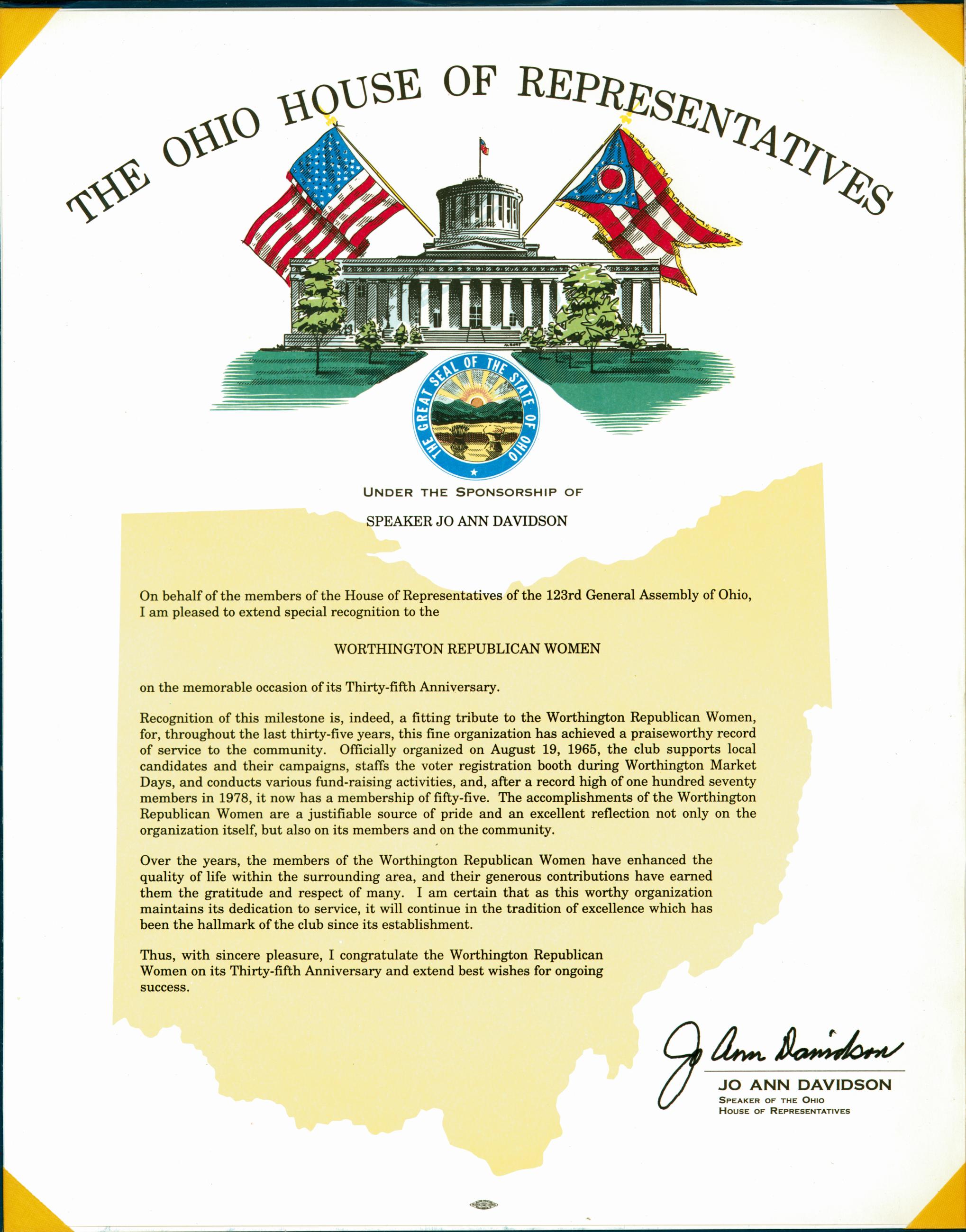 Certificate of Special Recognition