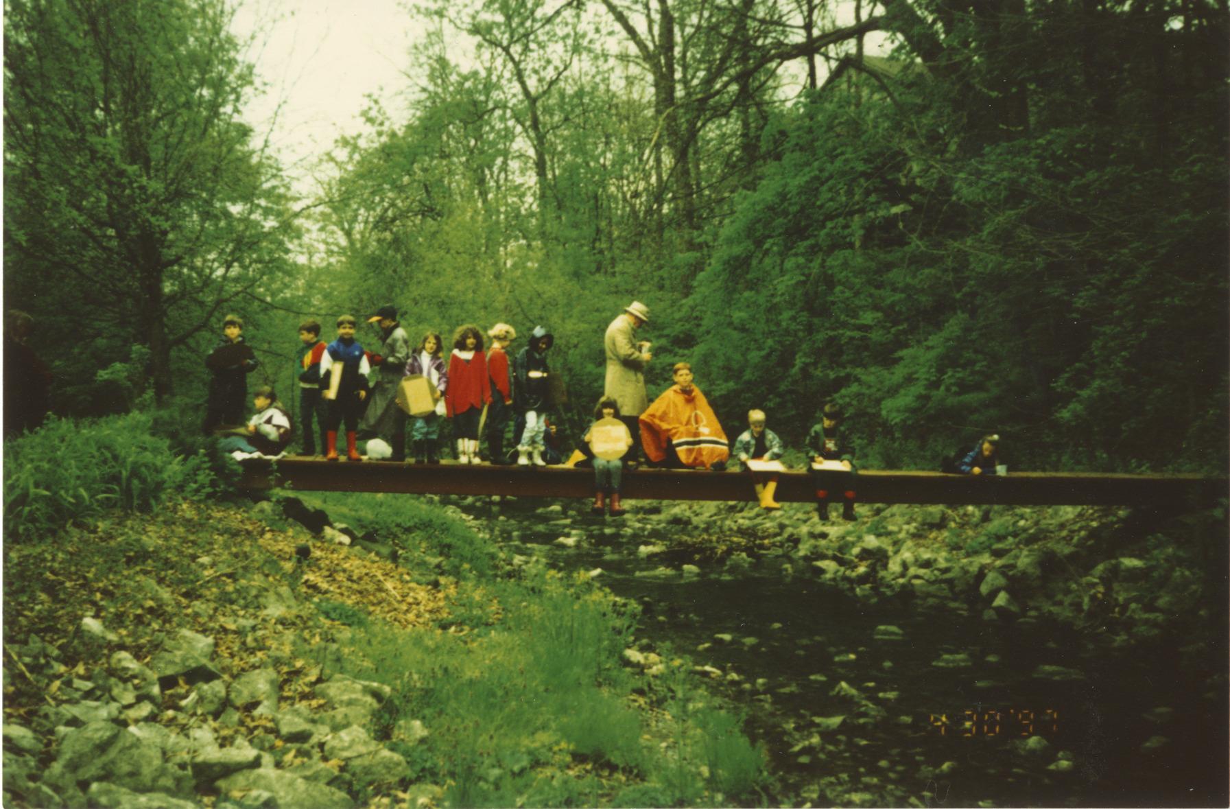 Colonial Hills Elementary Students on Footbridge over Rush Creek