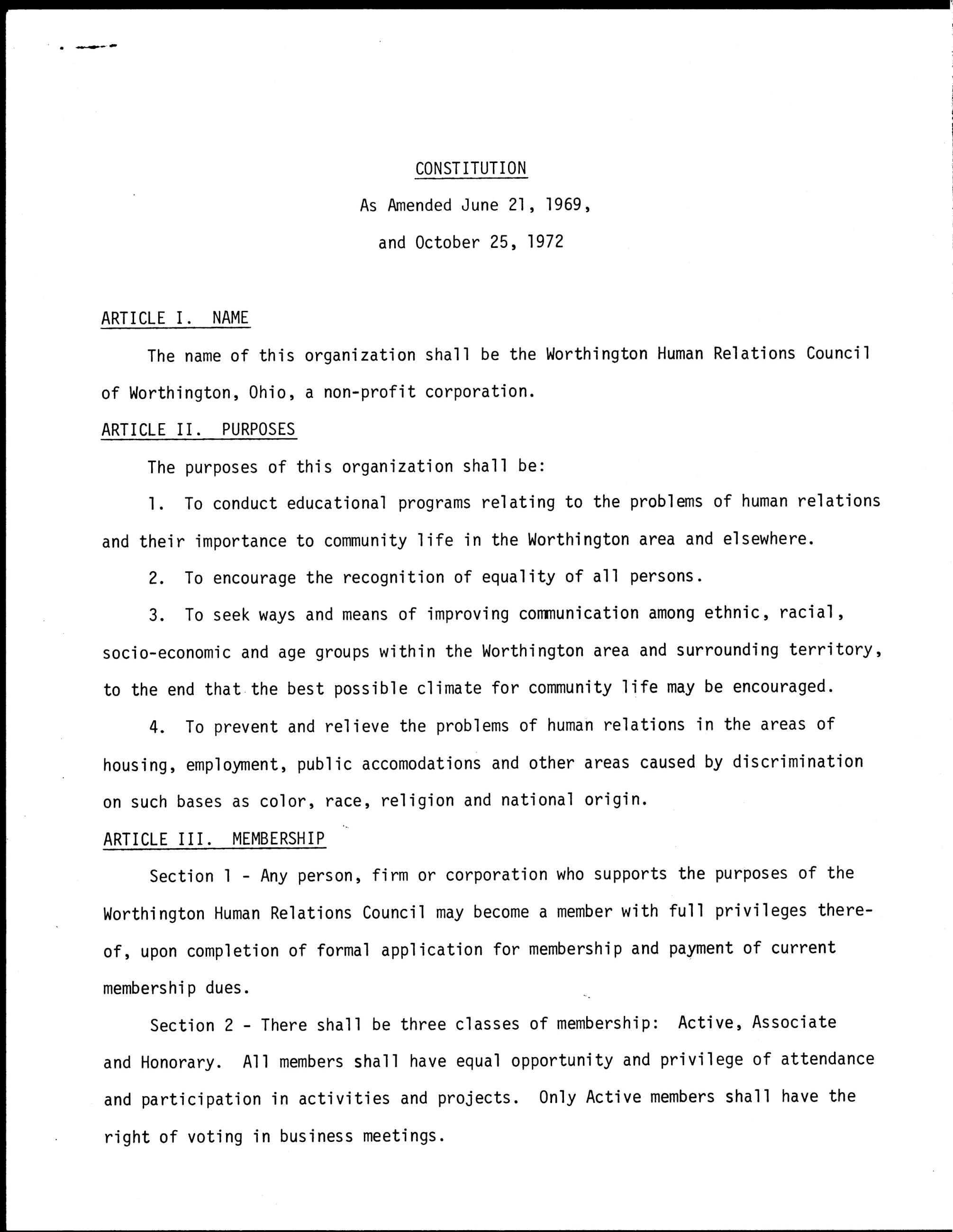 Constitution and By-Laws of the Worthington Human Relations Council