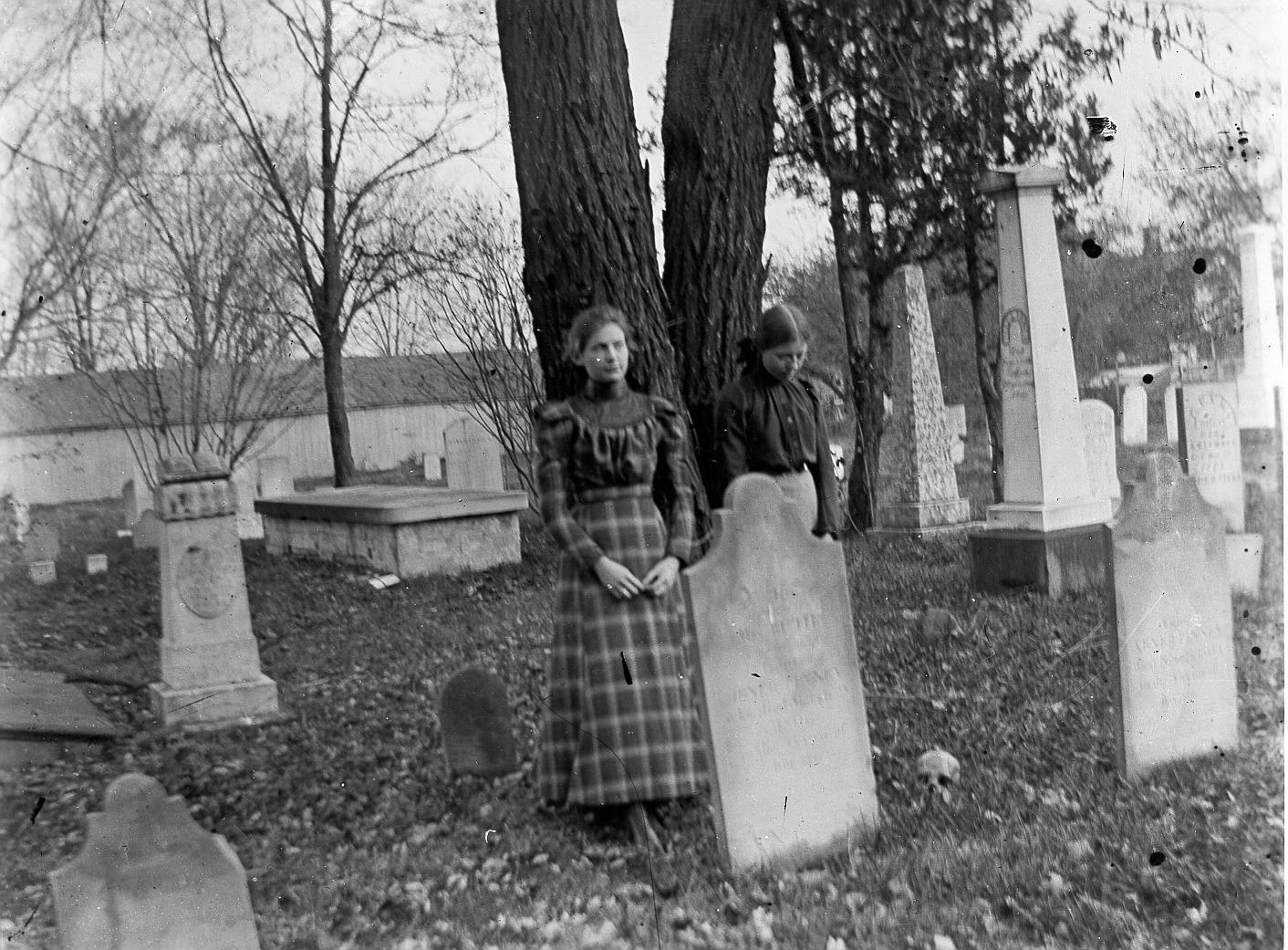 Edith Griswold and Ann Bower Standing in St. John's Churchyard