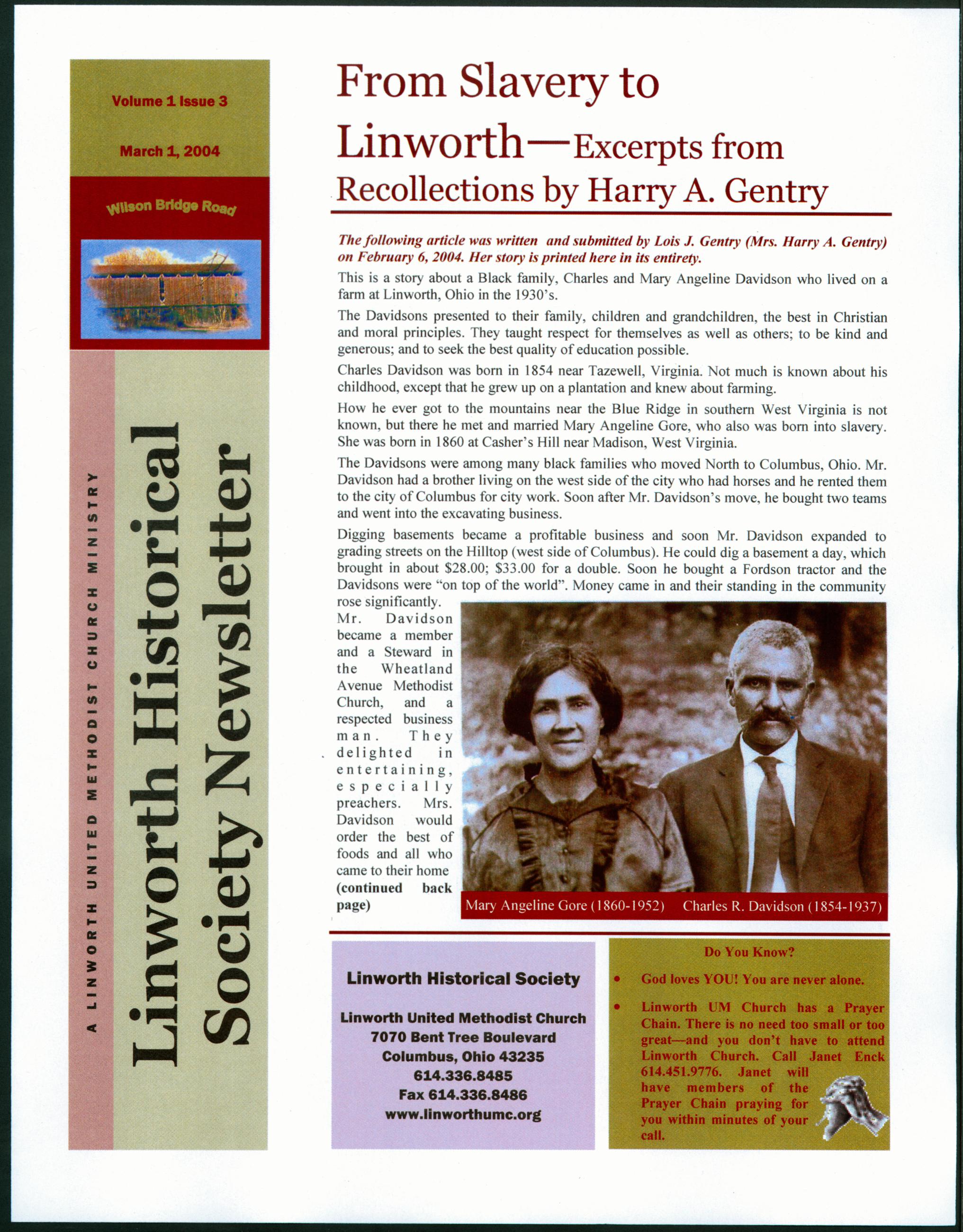 From Slavery to Linworth: Excerpts from Recollections by Harry A. Gentry