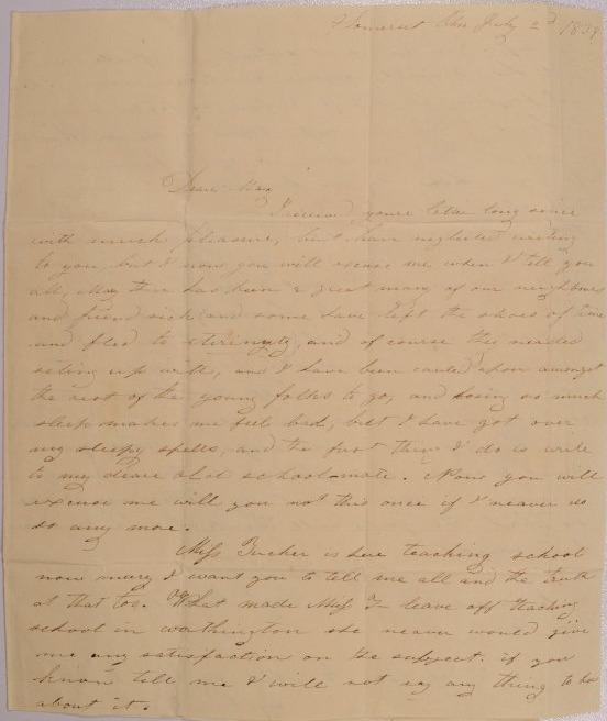 Letter to Mary Johnson of Worthington, Ohio from Emily Beckwith of Somerset, Ohio