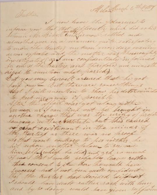 Letter to Orange Johnson of Worthington, Ohio from William Johnson, His Son, of Milan, Ohio