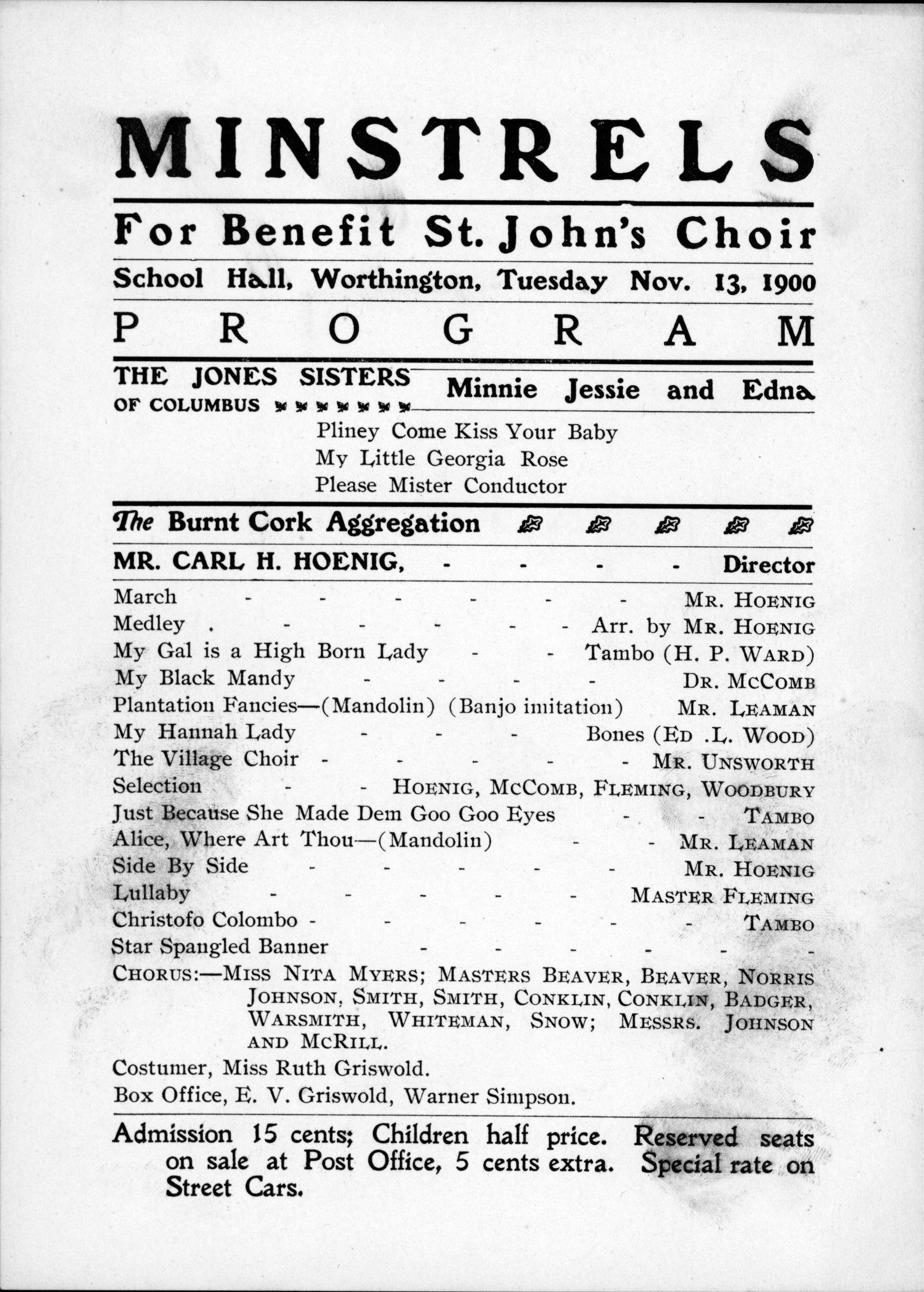 Minstrels: For Benefit of St. John's Choir