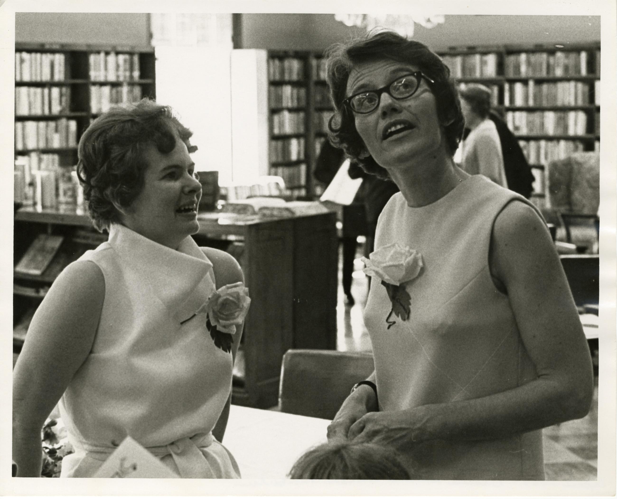 Photograph of Bernice Daniels and Jane Chamberlain at the Worthington Public Library's National Library Week Celebration, 1968