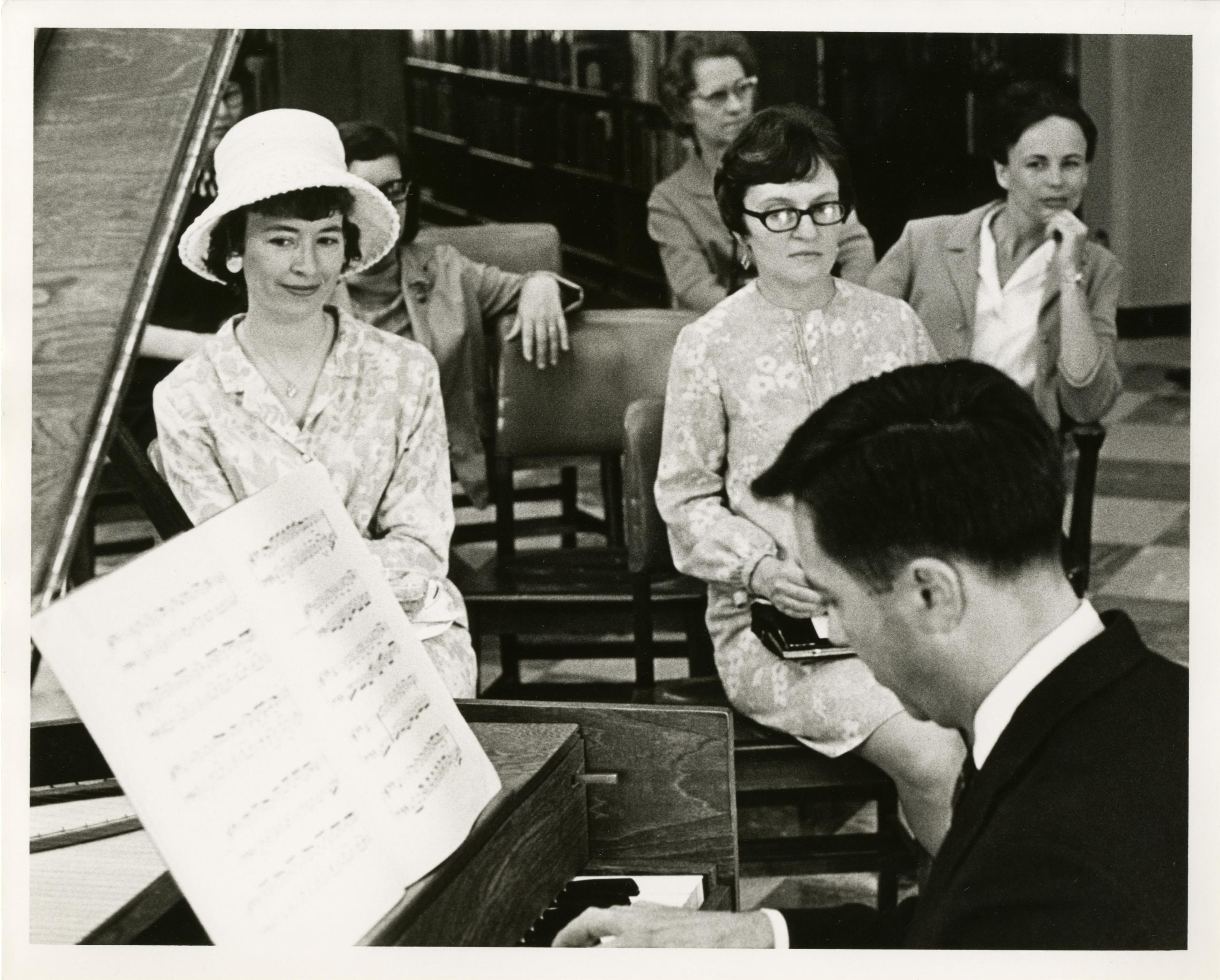 Photograph of Harpischordist and Audience at Worthington Public Library's National Library Week Celebration, 1968