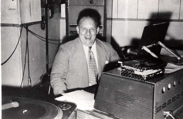 Photograph of Max McConagha at WRFD Radio Station