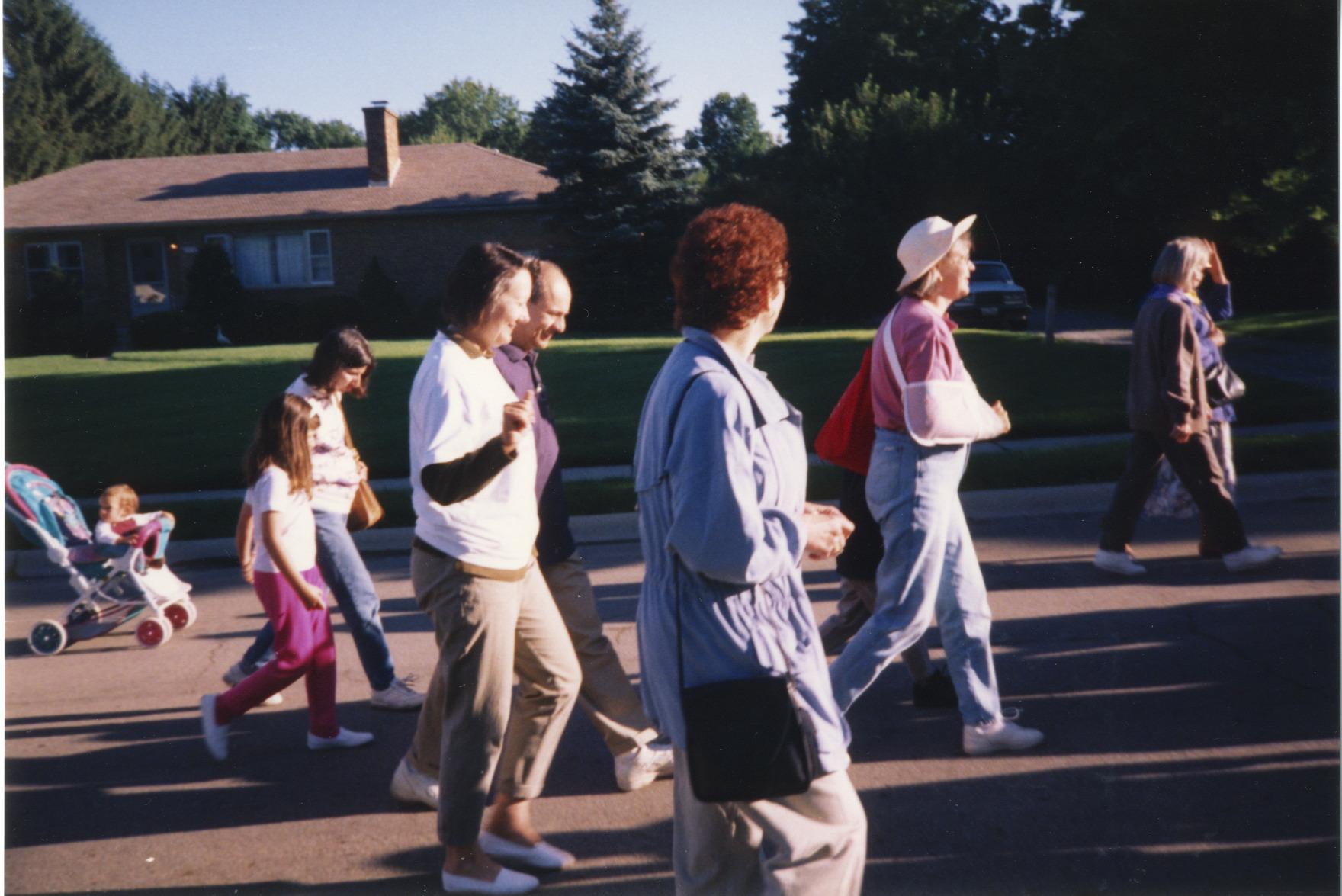 Photograph of Parade to Ribbon Cutting at Reopening of the Old Worthington Library