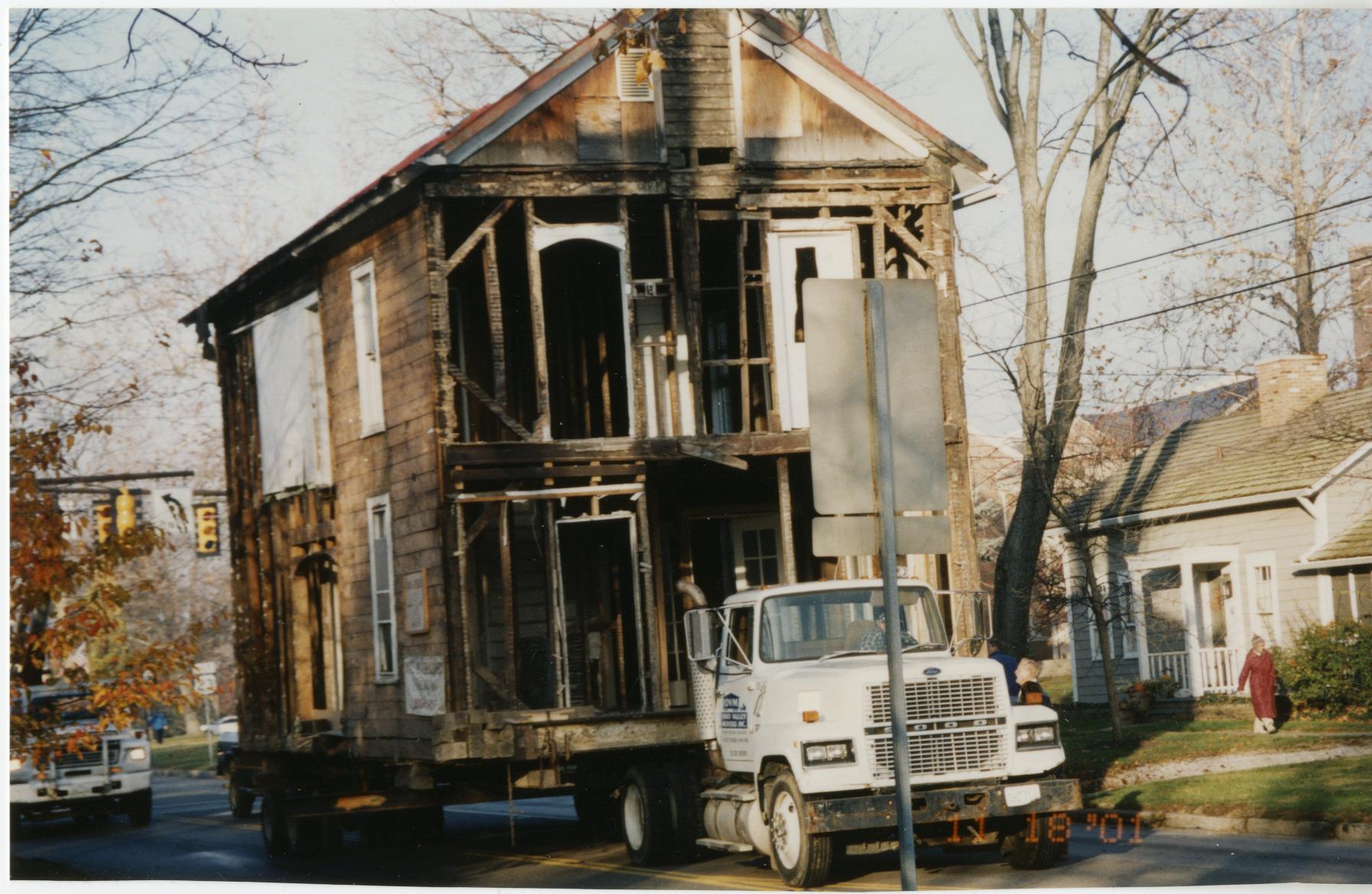 Photograph of the Griswold House Being Moved on a Truck