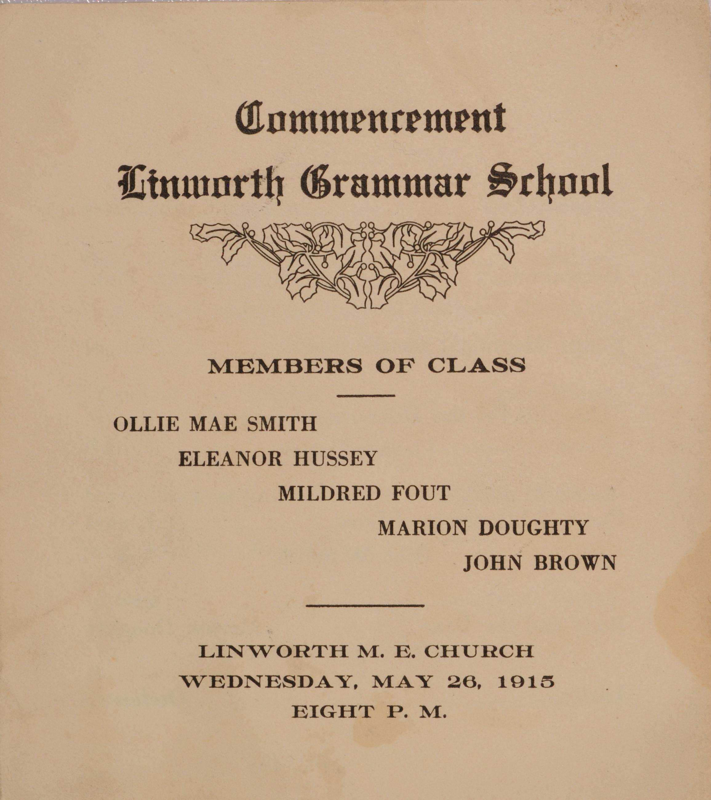 Program from Linworth Grammar School Commencement, 1915