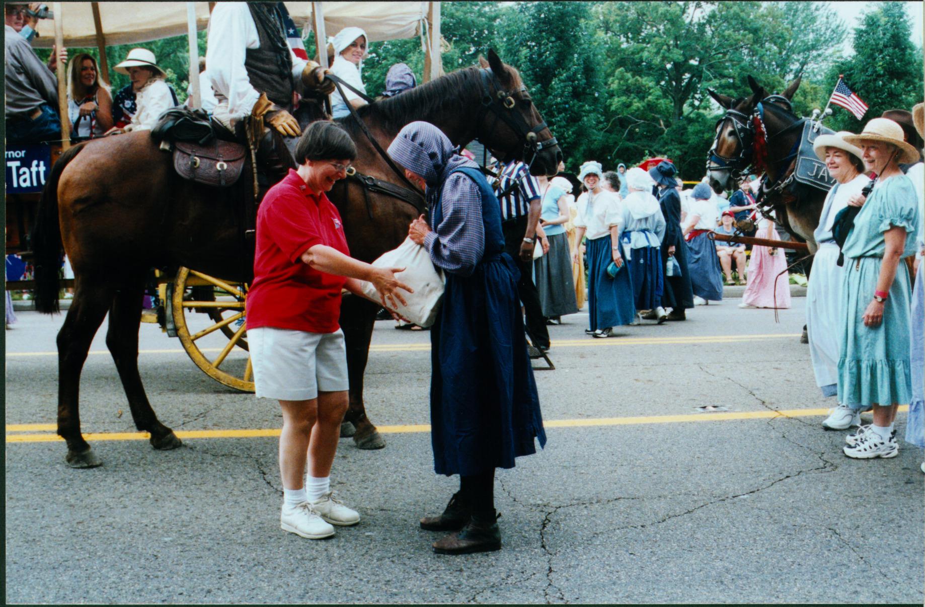 Recieving Library Books from Wagon Train
