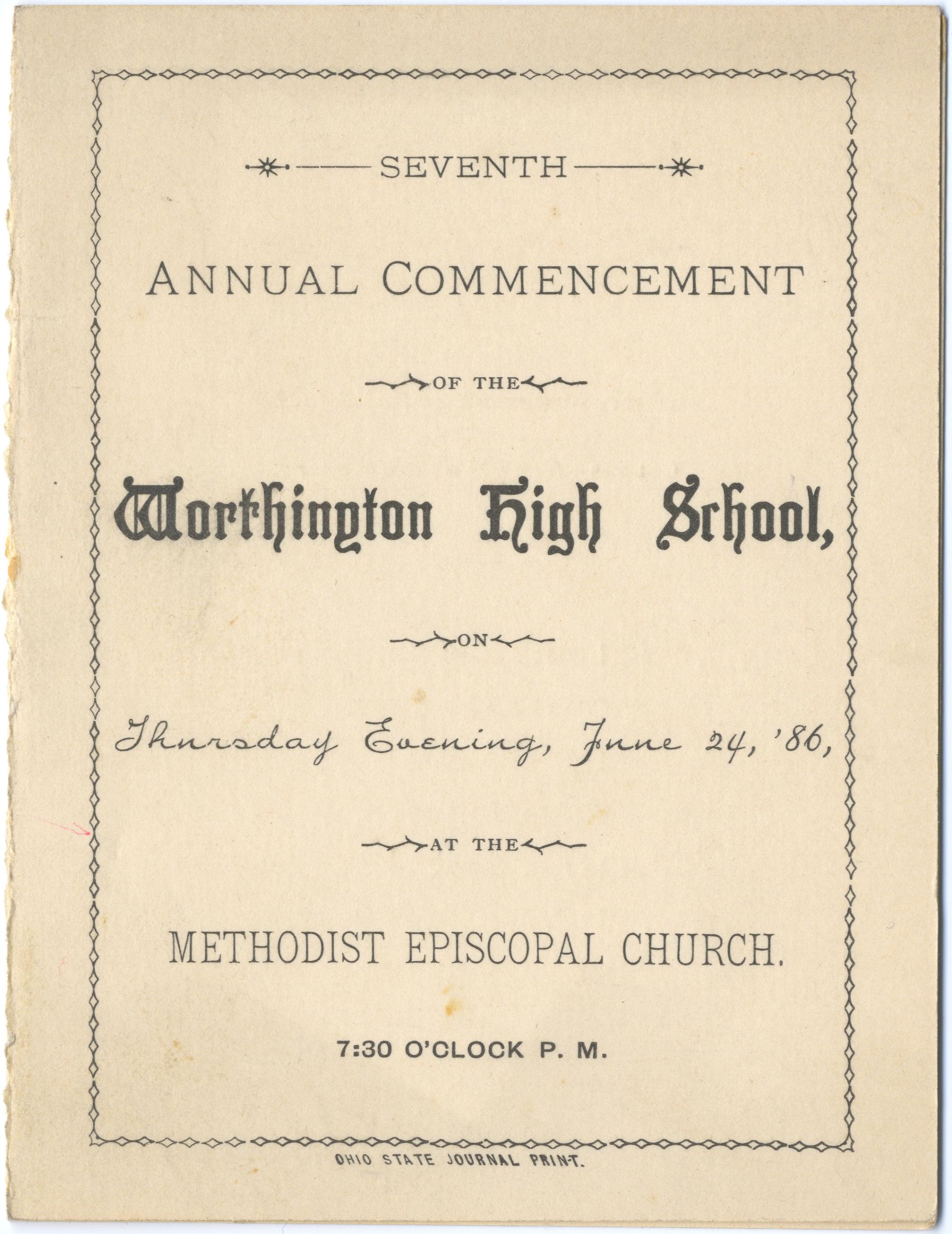 Seventh Annual Commencement of the Worthington High School 1886