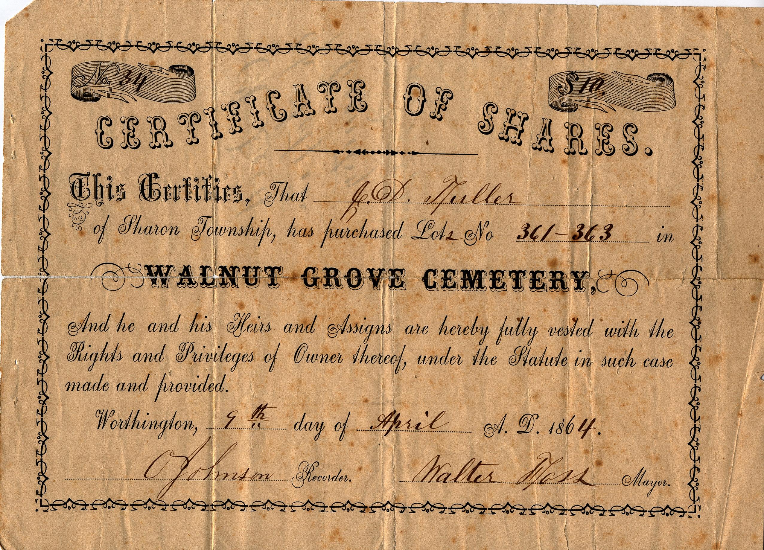 Walnut Grove Cemetery Deed