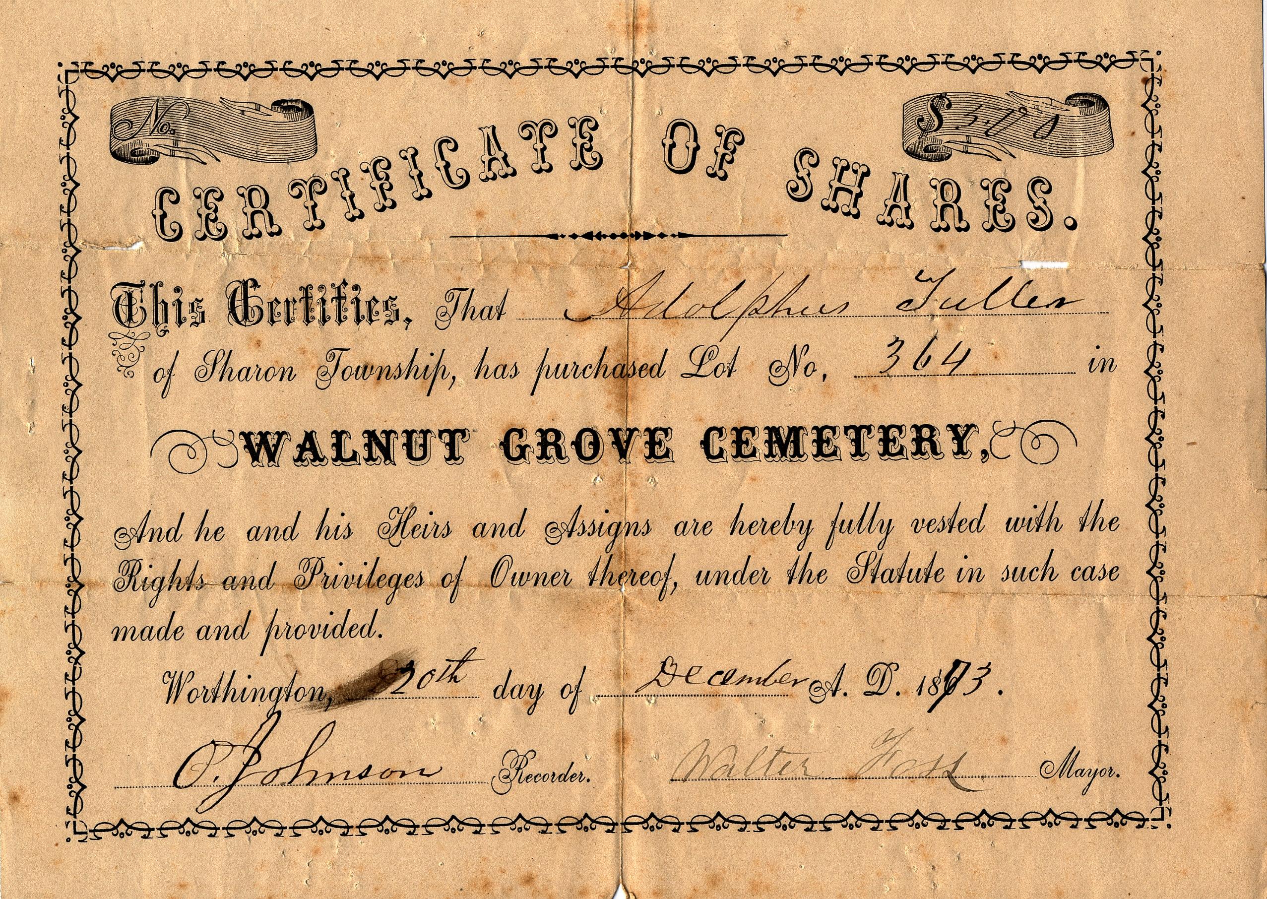 Walnut Grove Cemetery Deed