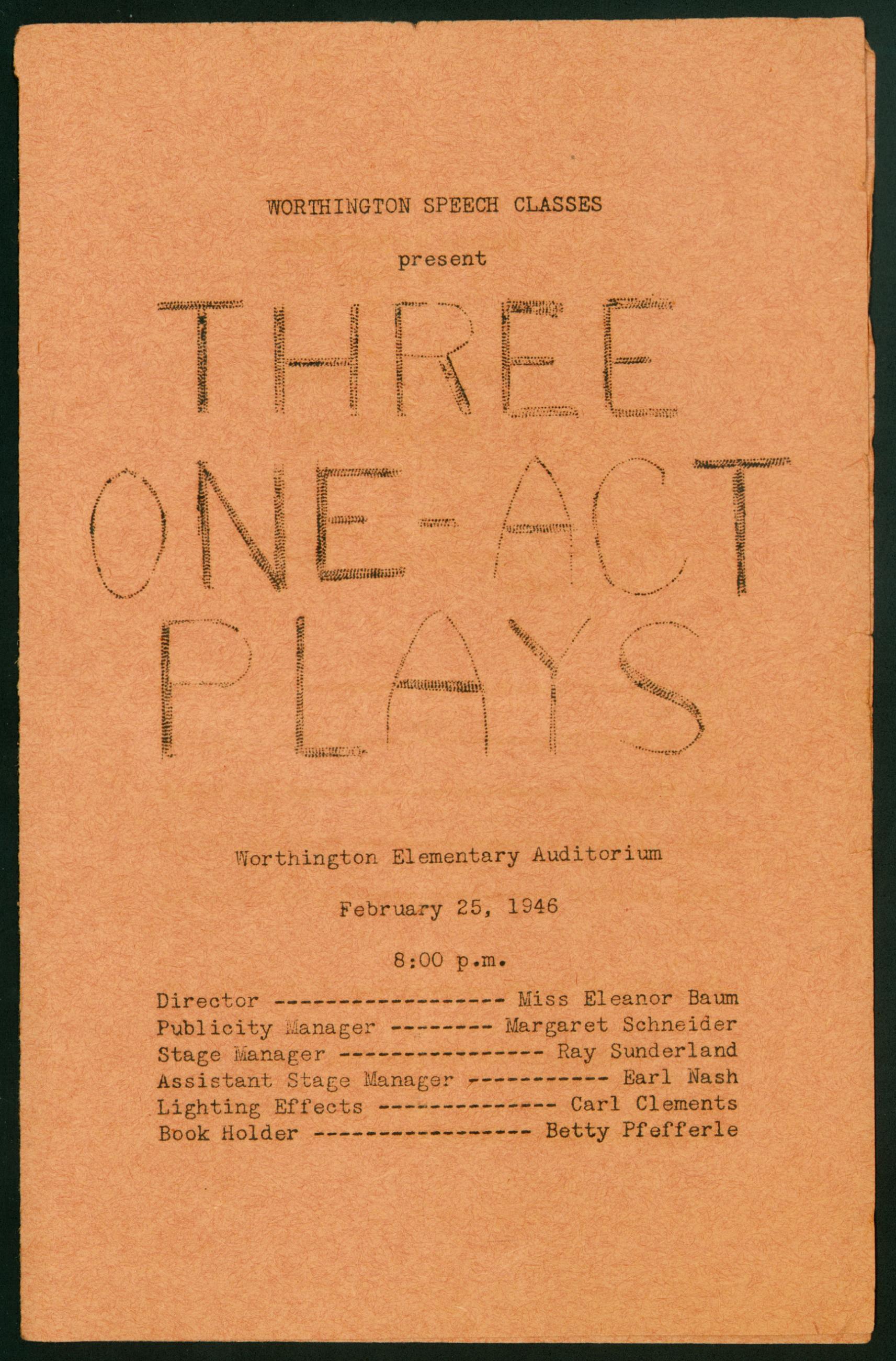 Worthington Speech Classes present Three One Act Plays