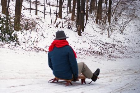 A.V. Shirk Sledding Down "Devil's Hill" Sled Run