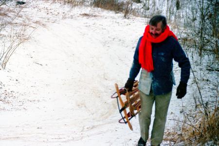 A.V. Shirk Walking Up "Devil's Hill" Sled Run