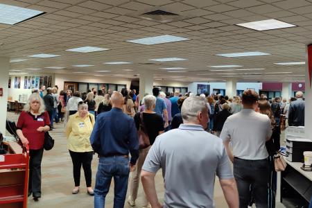 Attendees at the Thomas Worthington High School Alumni Tour, Gathered in Library