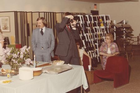 Bob Foulk, Ann Zemon Alexander and Others at the Old Worthington Library for Wedding, May 8, 1982