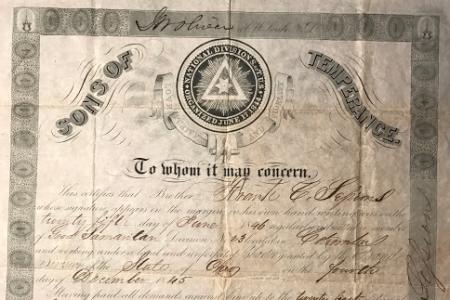 Certificate Inducting Francis C. Sessions into the Sons of Temperance