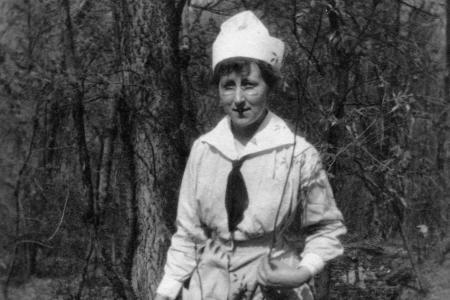Harriet Elizabeth Putman Standing on Hillside at Camp Sherman