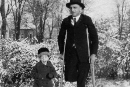May Wing and Charles Wing Standing in Snow on the Village Green