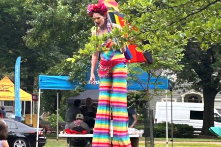Performer on Stilts at the 2024 Worthington Pride Sunday Funday