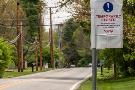 Photograph of COTA Bus Route Sign Temporarily Closed on Linworth Road