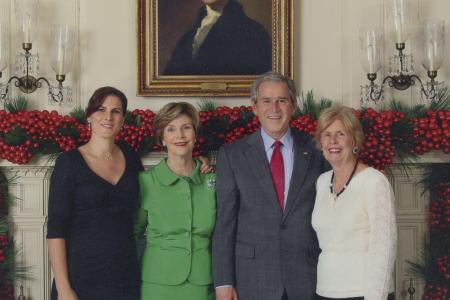 Photograph of Claire Shipman, First Lady Laura Bush, President George W. Bush and Jill Ensminger
