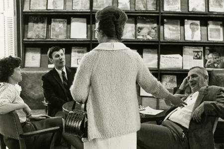 Photograph of Group Conversing at Worthington Public Library's National Library Week Celebration, 1968
