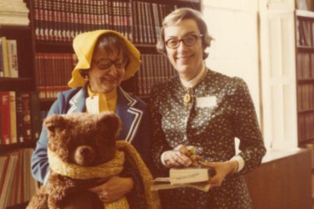 Photograph of Joan Brennan and Jean Ogg at the Worthington Public Library, 752 High Street