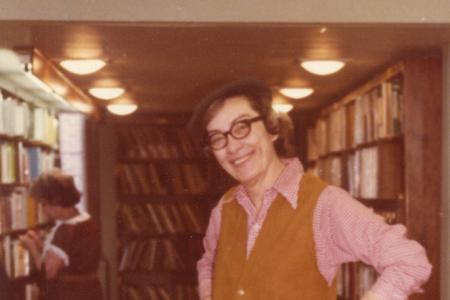 Photograph of Librarian Jean Ogg dressed up for Halloween