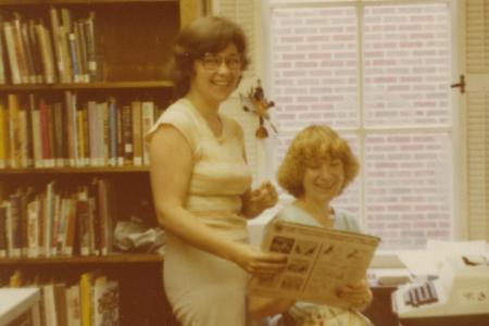 Photograph of Library Staff Members Gail Summerhill and Shirley Vevrette at the Worthington Public Library, 752 High Street