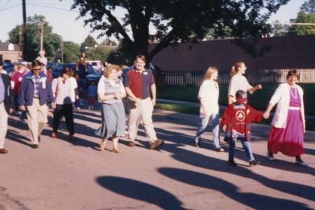 Photograph of Parade to Ribbon Cutting at Reopening of the Old Worthington Library