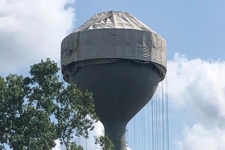 Photograph of the Worthington Hills Water Tower With a Fresh Coat of Primer, 2020