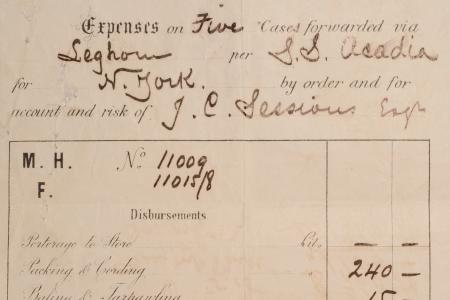 Receipt for Five Cases of Art Shipped from Italy Via S.S. Acadia, Purchased by Francis Sessions