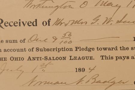 Receipt from Ohio Anti-Saloon League Pledge