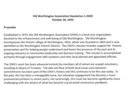 Resolution Announcing the Closure of the Old Worthington Association