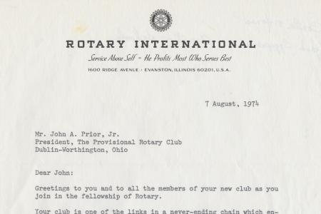 Welcome Letter for Dublin-Worthington Rotary Club