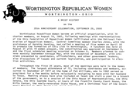 Worthington Republican Women: A Brief History on the 35th Anniversary Celebration, September 20, 2000