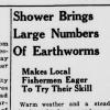 Snippet from a newspaper showing a headline "Shower Brings Large Number of Earthworms"