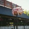 Pig Iron BBQ Restaurant, Pig Sign and Pink Jeep